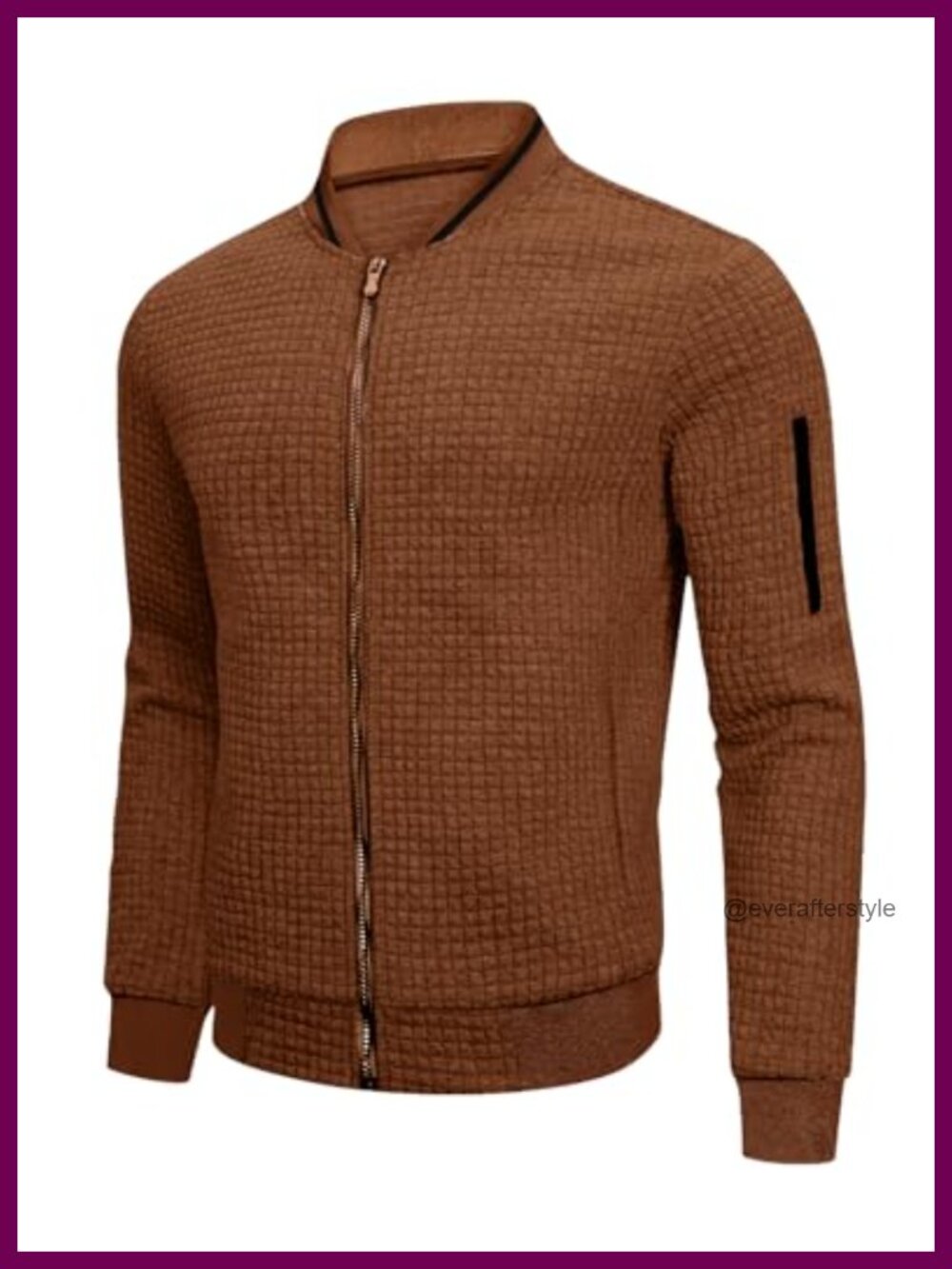 Lightweight Waffle Knit Bomber Jacket Full Zip Casual - Picture 2 of 5